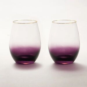 Gold trim Wine Glasses x Anna New York•Amethyst Ombré Glasses•New w/box-set of 2